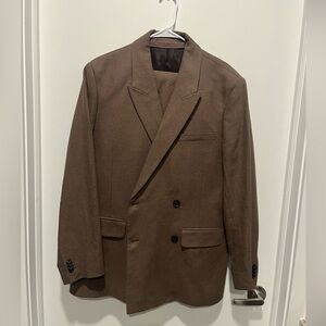 Abercrombie & Fitch Dark Double Breasted Brown Suit Jacket And Pants 34x32.